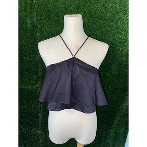 Zara Black Crop Zipper Back Blouse